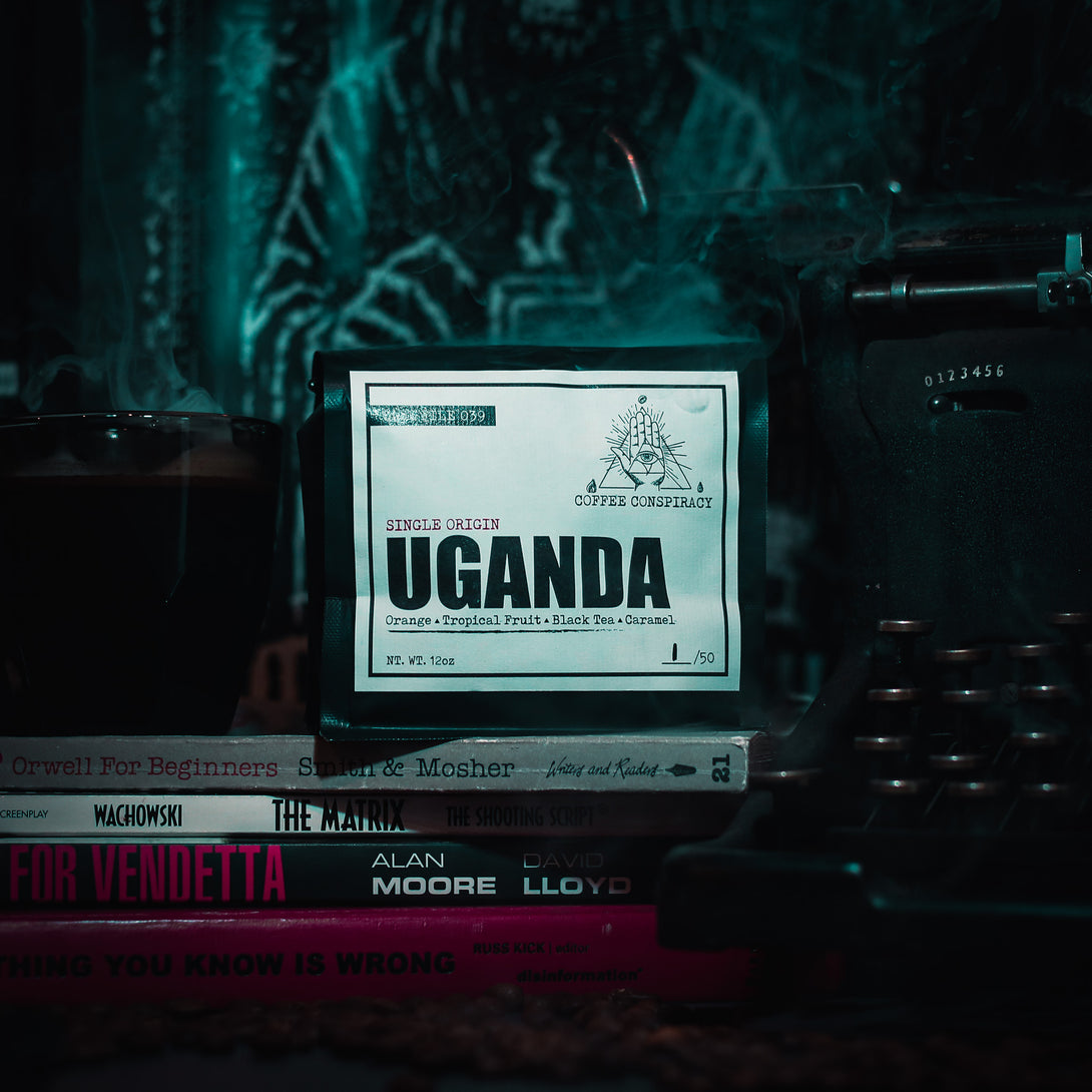 Coffee Bag on books with a dark background