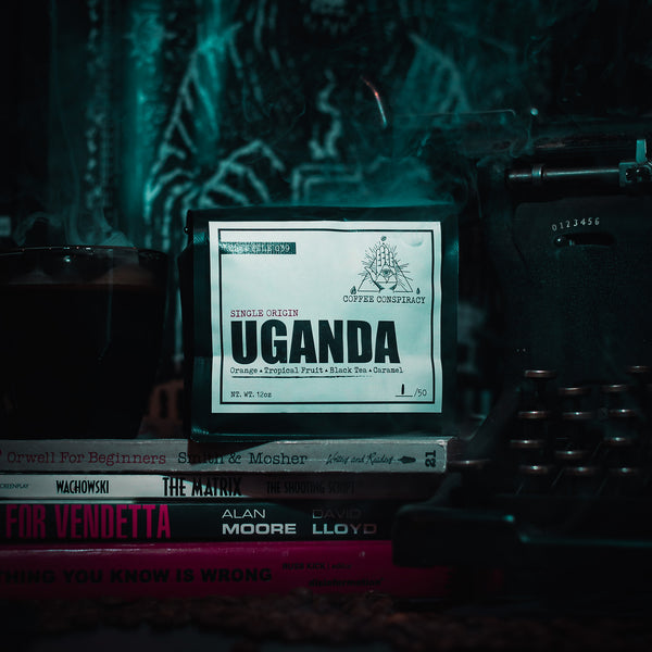 Coffee Bag on books with a dark background